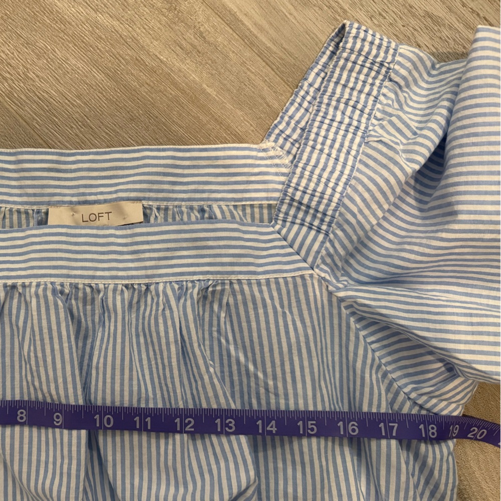 Loft Blue White Stripe Square Neck Flutter Sleeve Embroidered Eyelet Detail XL - Picture 11 of 11